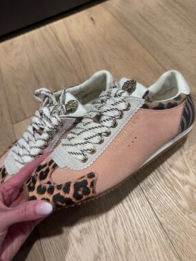 Kurt Geiger Pink Leopard Print Sneakers with Cream Accents